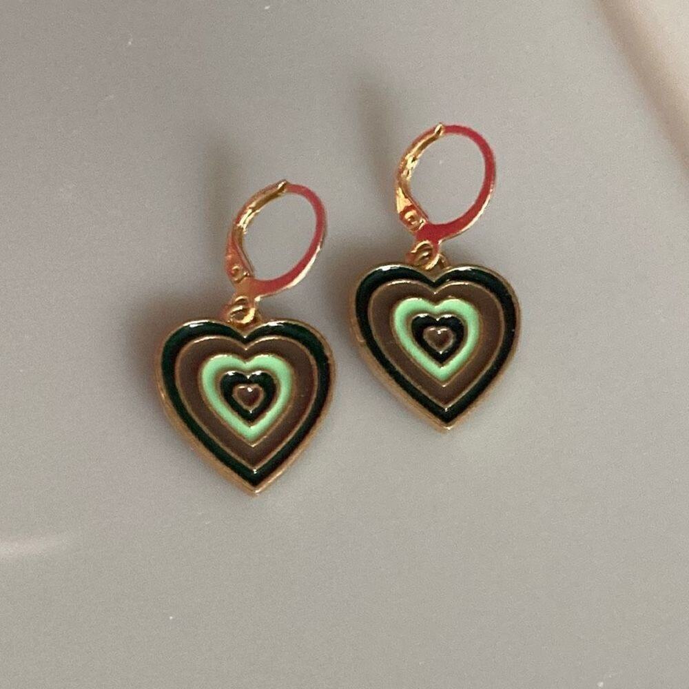 Hoop Earrings green heart